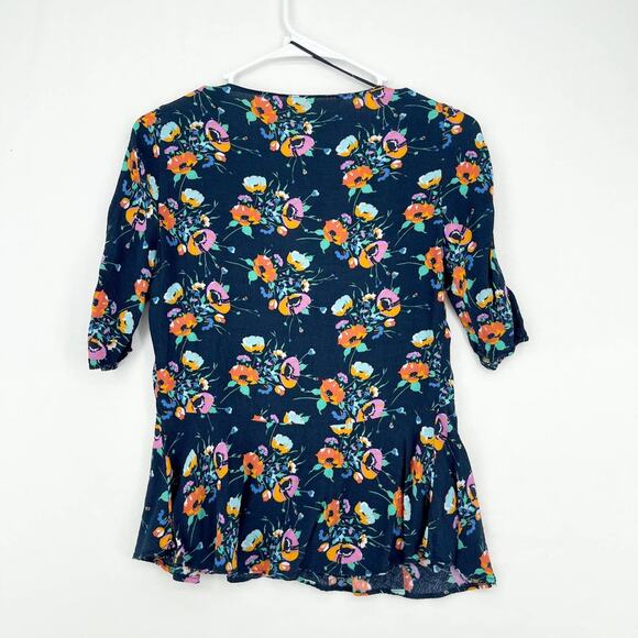 Zara Trafaluc Collection Women's Floral V-Neck Ruched Half Sleeve Blouse Size XS - Picture 6 of 6
